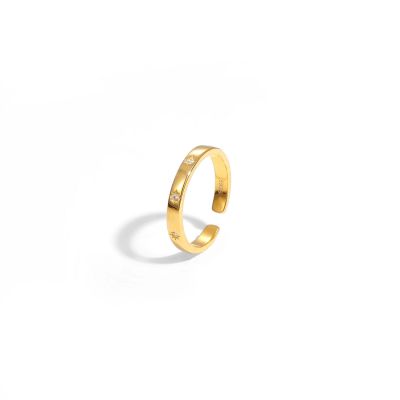 Minimalism CZ Golden 925 Sterling Silver Adjustable Ring