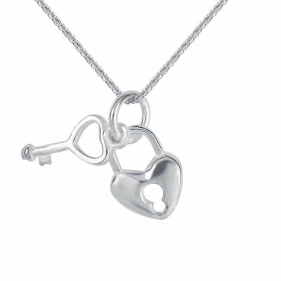 Simple Heart Lock And Key 925 Sterling Silver DIY Charm