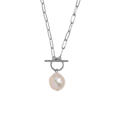 Office Irregular Natural Pearl Hollow Chain 925 Sterling Silver Necklace