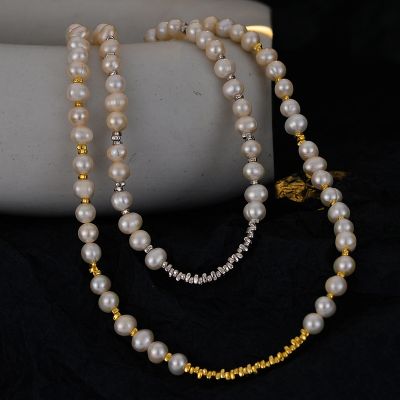 Women Irregular Natural Pearls 925 Sterling Silver Necklace