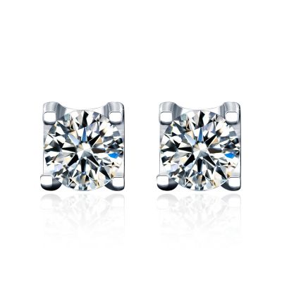 New Round Moissanite CZ U Shape BacK 925 Sterling Silver Stud Earrings