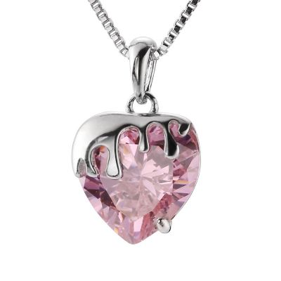 Lady Pink CZ Heart Flowing Lava 925 Sterling Silver Necklace