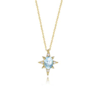 Gift Blue Oval Natural Topaz The Eightfold Star 925 Sterling Silver Necklace