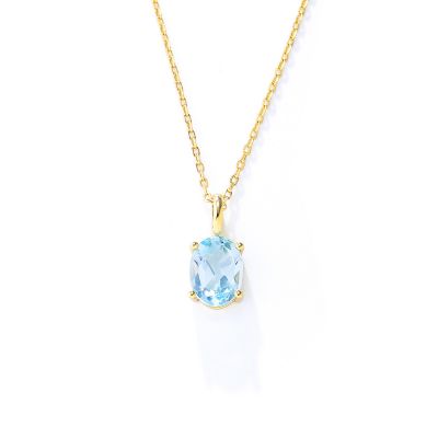 Women Oval Natural Blue Topaz 925 Sterling Silver Necklace