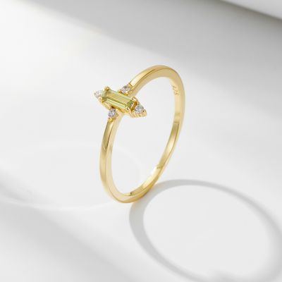 Simple Baguette Olive Green CZ 925 Sterling Silver Ring