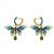 Pendientes de perlas de jaspe verde de plata de la mariposa del esmalte hecho a mano de la vendimia azul 925