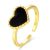 Classic Black Agate Heart 925 Sterling Silver Adjustable Ring