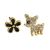 Asymmetry Black Flower CZ Deer Animal 925 Sterling Silver Stud Earrings