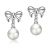 Fashion Bowknot Cultured Natural White Pearl 925 Sterling Silver Studs Earrings