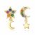 Asymmetry Colorful CZ Crescent Moon Stars 925 Sterling Silver Stud Earrings