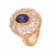 Elegant Oval Created Sapphire Hollow CZ Flower 925 Sterling Silver Ring