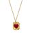 Hot Red Heart Geometry Square Plate 925 Sterling Silver Necklace