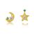Elegant Asymmetry Star Crescent Moon 925 Sterling Silver Stud Earrings