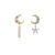 Asymmetry Colorful CZ Crescent Moon Star 925 Sterling Silver Dangling Earrings