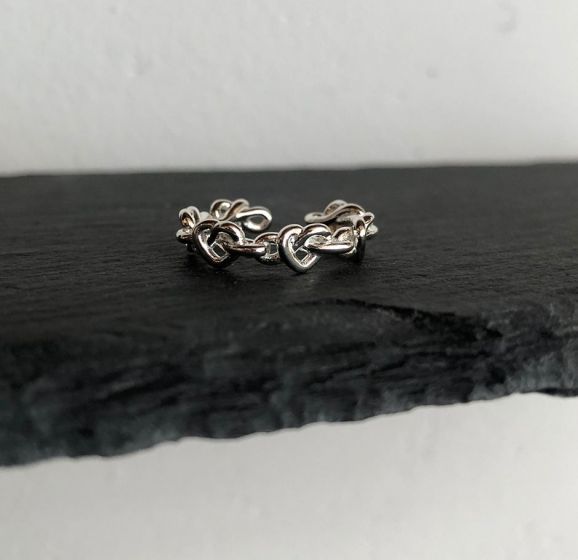 Simple Hollow Heart Chain 925 Sterling Silver Adjustable Ring