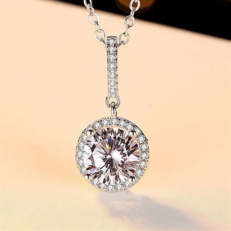 Simple CZ/MoissaniteRound 925 Sterling Silver Pendant
