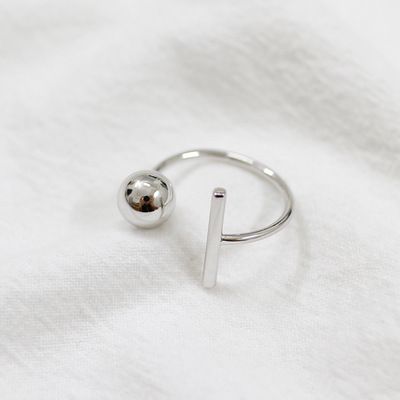 Office Simple Round Ball Rectangle 925 Sterling Silver Adjustable Ring