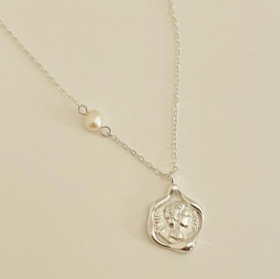 Party Irregular Portrait Coin 925 Sterling Silver Necklace