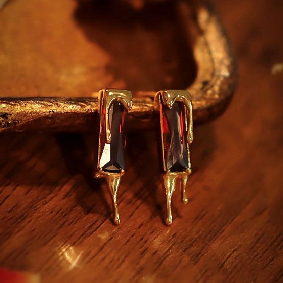 Women Red Baguette CZ Drop Lavas 925 Sterling Silver Stud Earrings