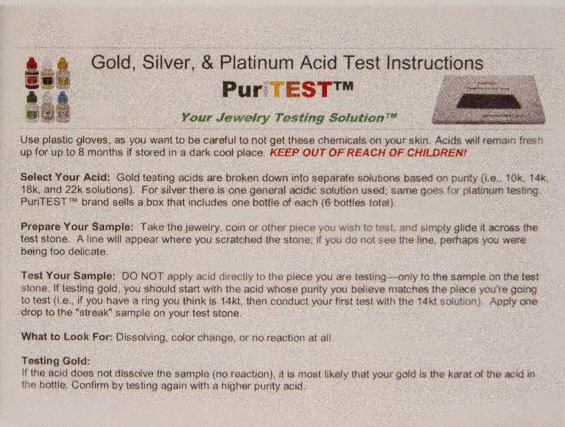 Silver Testing Solution Color Chart
